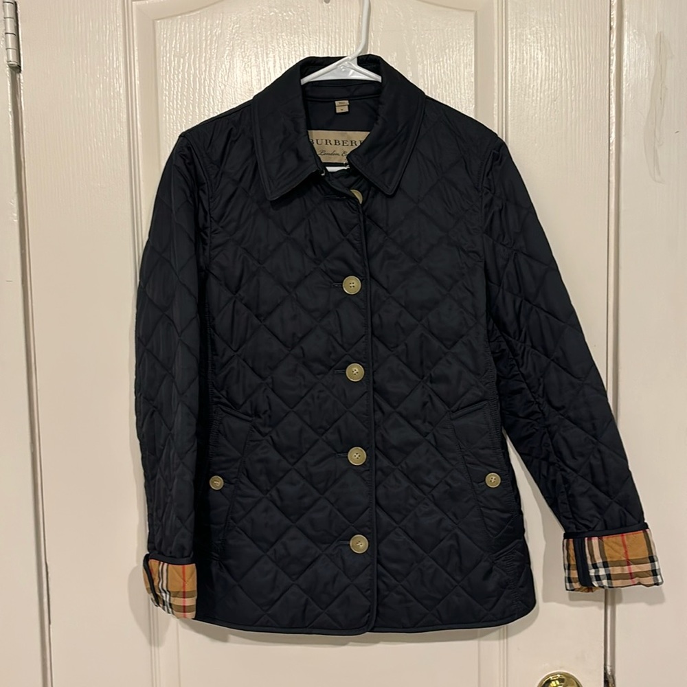 Burberry navy Diamond Quilted Jacket with garment bag
